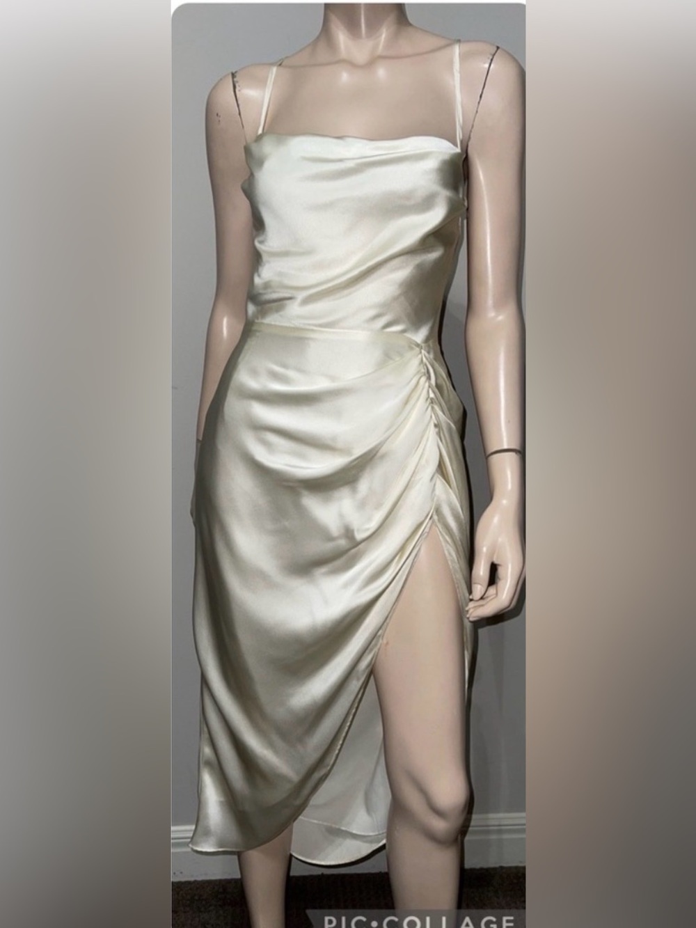Amanda Uprichard Jasalina Silk Midi Dress Ivory Champagne Cowl Neck L